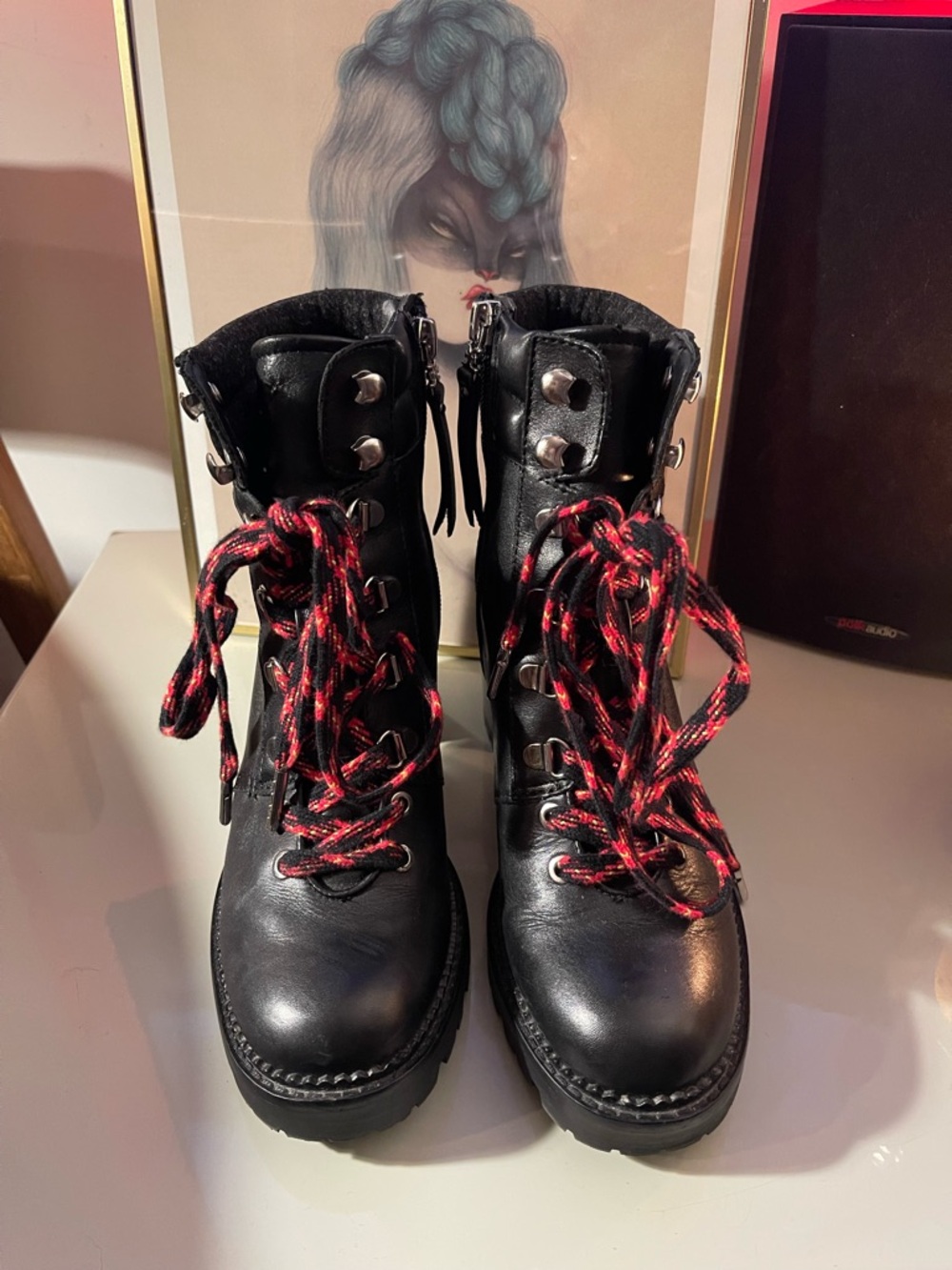 Black Leather Sam Edelman Sade Lace-Up Combat Boots